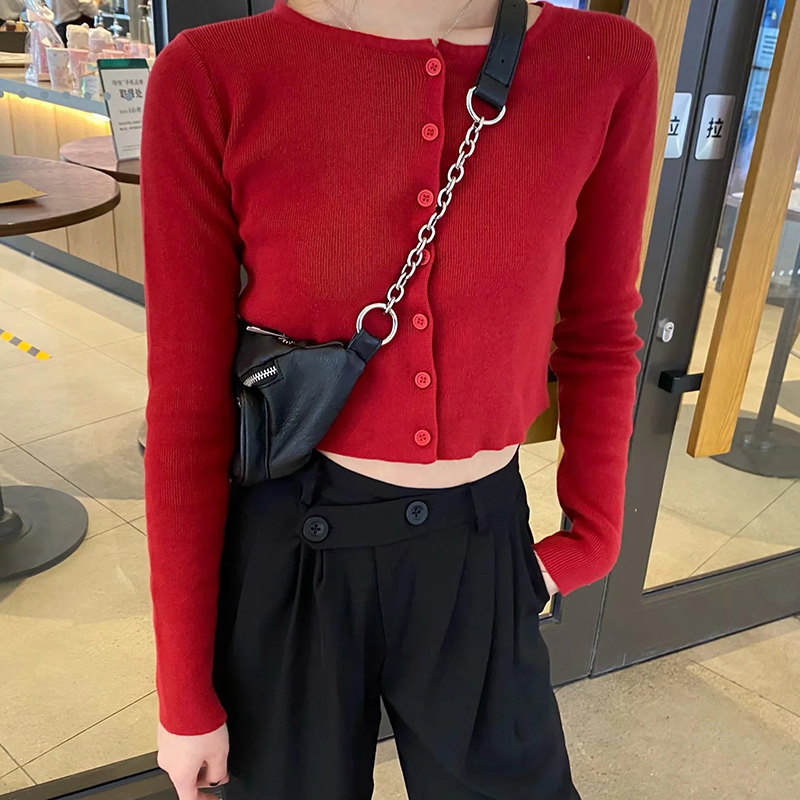 Slim girls short sweater cardigan fashion ladies elegant button bomb knitted coats vintage female soft sweaters women chic 201030wtt