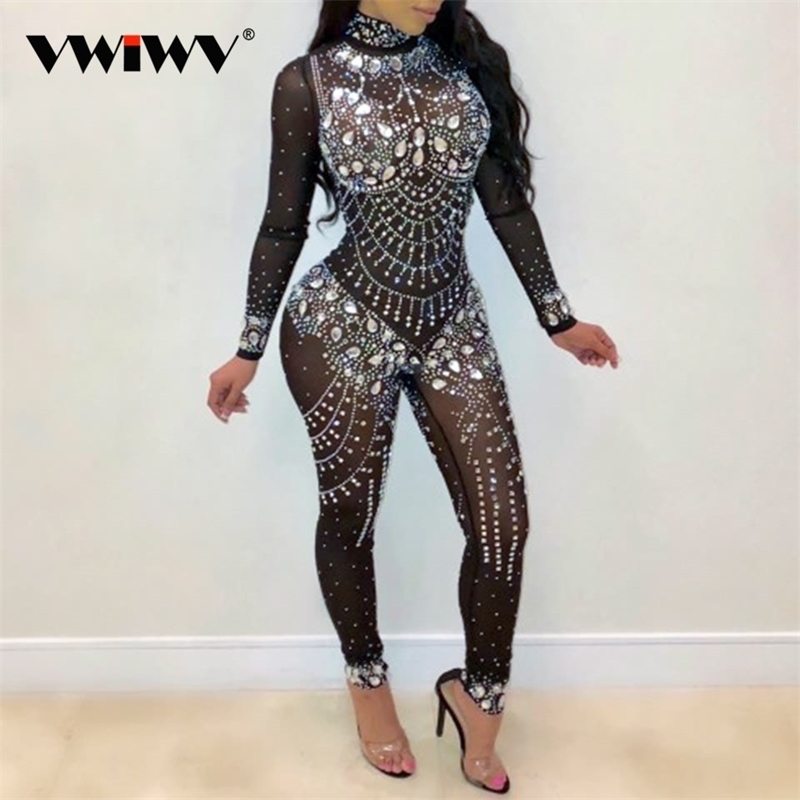VWIWV Women Mock Neck Jumpsuit Sequin Rhinestone Diamonds Jumpsuits Long Sleeve Skinny Bodysuits Clubwear Party One Piece Romper Y200904
VWIWV Women Mock Neck Jumpsuit Sequin Rhinestone Diamonds Jumpsuits Long Sleeve Skinny Bodysuits Clubwear Party One Piece Romper Y200904