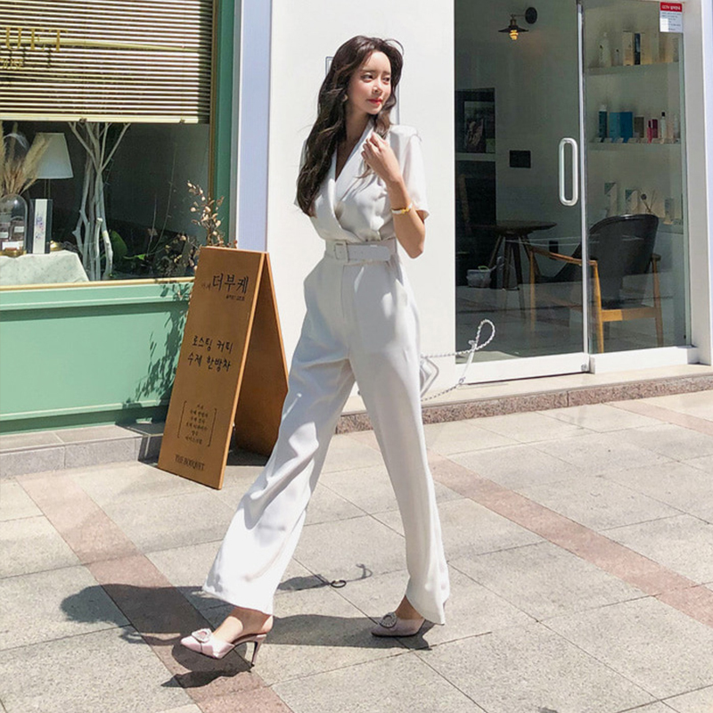 fashion summer work style women temperament high quality jumpsuit casual high waist work style outdoor white trend jumpsuit T200509