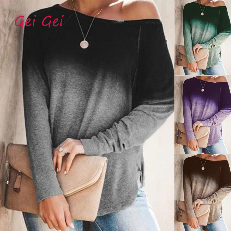 Autumn Gradient T Shirt Women Spring Long Sleeve O-Neck Sexy Strapless Vintage Shirts Loose Plus Size Top Tee Oversized T-Shirt 201125, Brown
Autumn Gradient T Shirt Women Spring Long Sleeve O-Neck Sexy Strapless Vintage Shirts Loose Plus Size Top Tee Oversized T-Shirt 201125, Brown