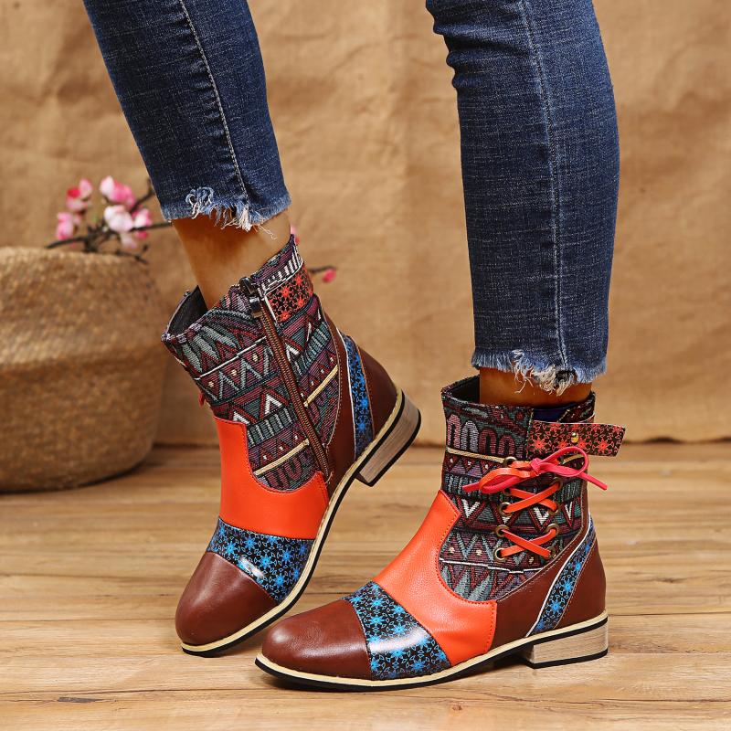 Vintage Ladies Fashion Boots PU Fringed Cross Tied Print Patchwork Zipper Low Heel Women's Ankle Boots, Red
Vintage Ladies Fashion Boots PU Fringed Cross Tied Print Patchwork Zipper Low Heel Women's Ankle Boots, Red