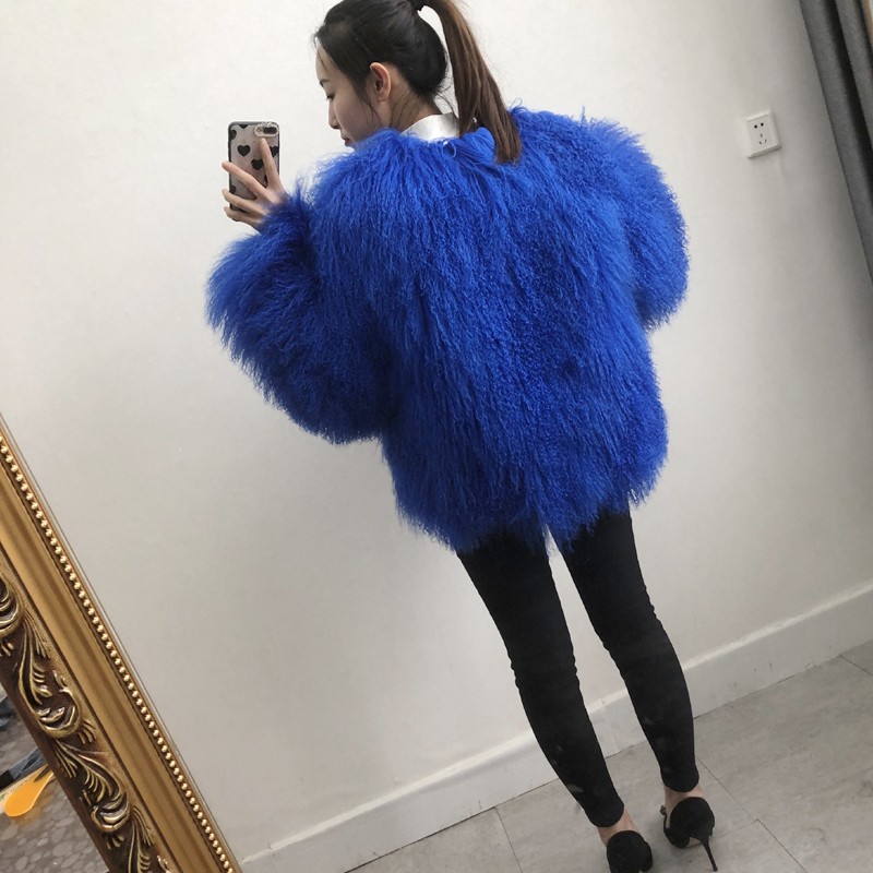 Women Imitation mongolian sheep fur coat ladies leather short style beach wool fur jacket female outerwear