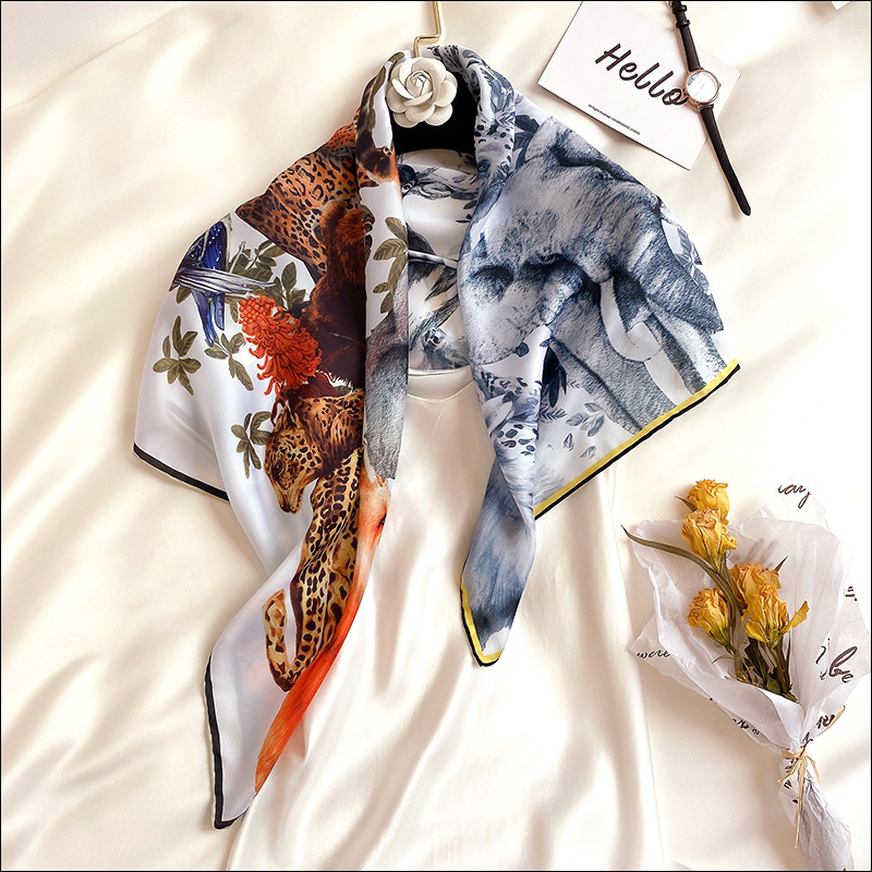 Foulard Satin Scarf Female Silk Head Scarves For Ladies Hand Rolled Scarf 90 Print Foulard Luxe