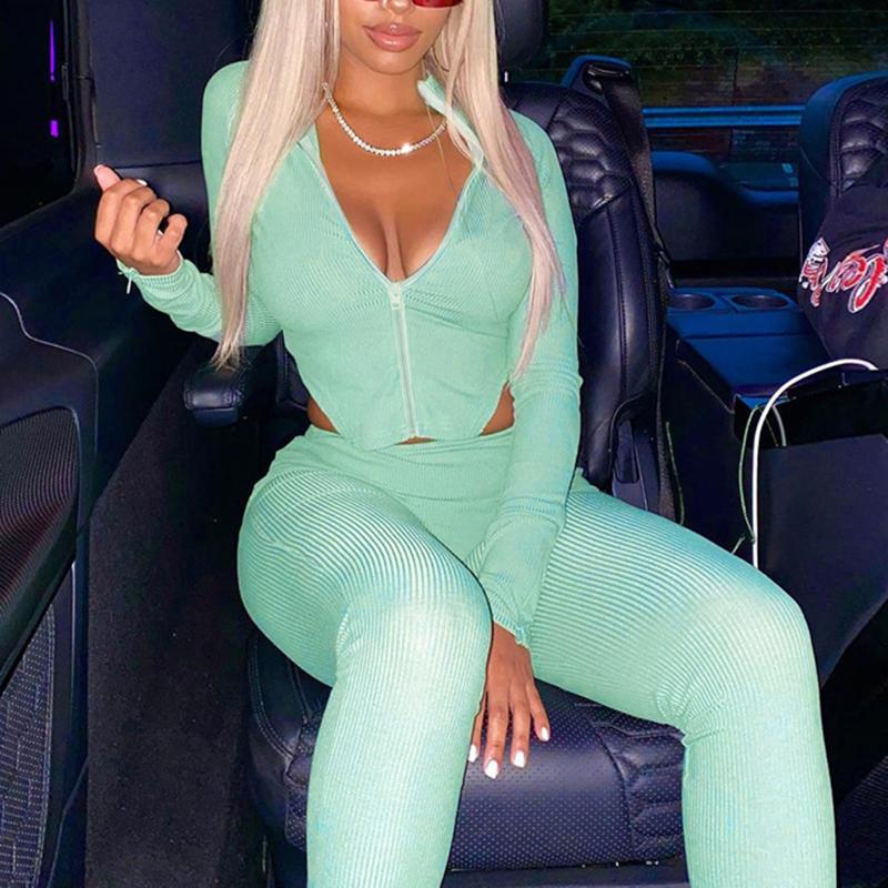 Winter Fitness Sportswear Skinny Casual Women Ribbed Tracksuit O-Neck Long Sleeve Zipper Crop Top+Leggings Long Pants Two Piece, Hot sale 
Winter Fitness Sportswear Skinny Casual Women Ribbed Tracksuit O-Neck Long Sleeve Zipper Crop Top+Leggings Long Pants Two Piece, Hot sale