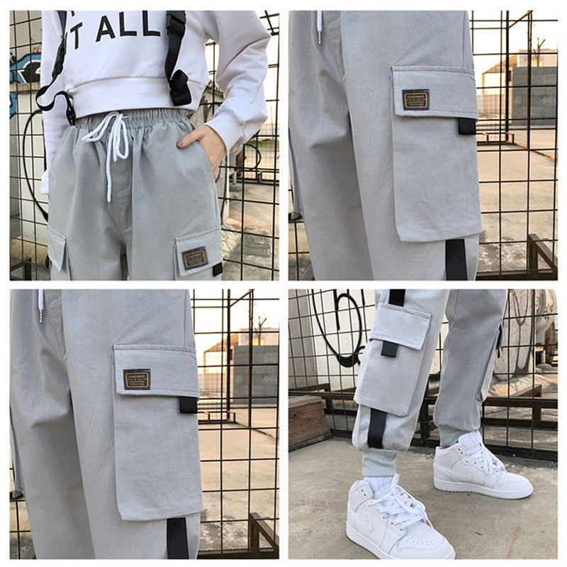 Fashion Women's Elastic Waist Cargo Pants Ladies Casual Loose Ankle-length Streetwear Trousers Plus Size Female Jogger Pants 201106