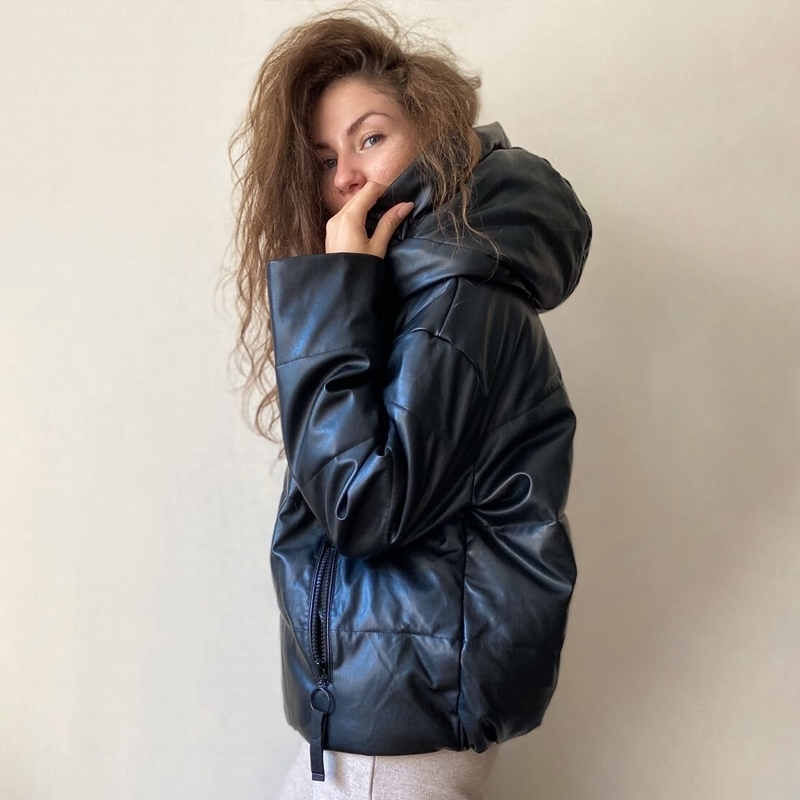 Winter Pu Leather Coat Women New Fashion Thick Warm Pu Hooded Ladies Parkas Female Jacket 201020