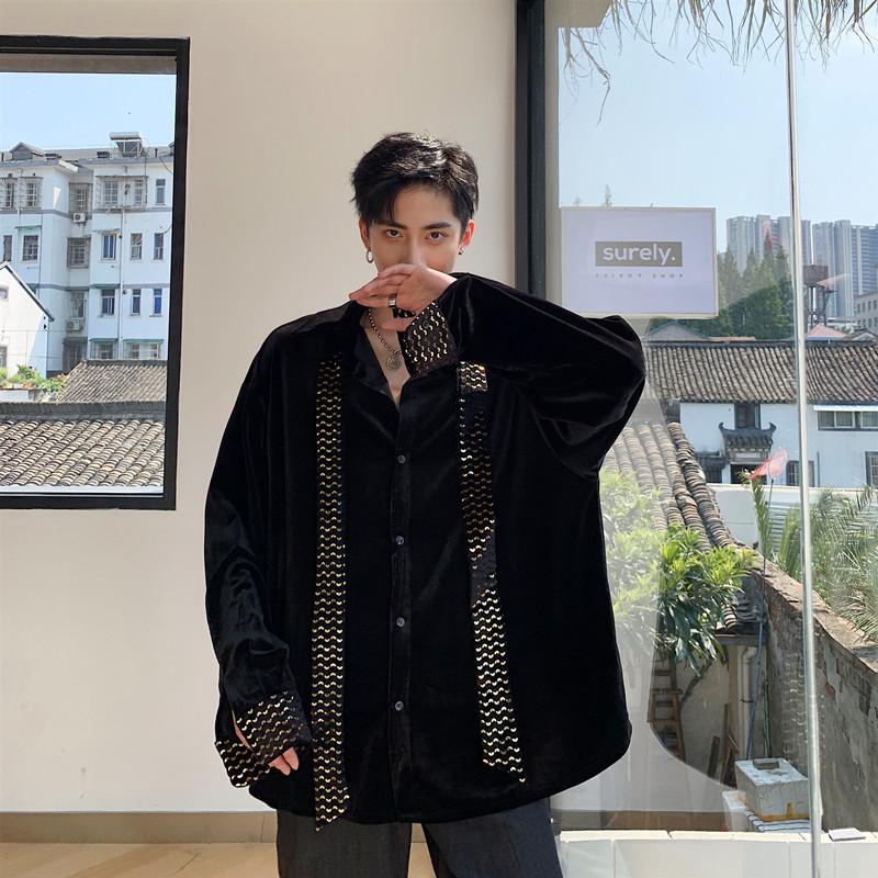 Stage Show Club Clothing Men Long Sleeve Sequin Ribbon Loose Casual Velvet Tie Shirt Male Vintage Streetwear Hip Hop Shirt, 22c
Stage Show Club Clothing Men Long Sleeve Sequin Ribbon Loose Casual Velvet Tie Shirt Male Vintage Streetwear Hip Hop Shirt, 22c