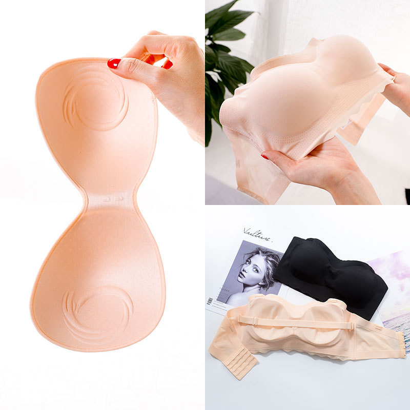 Women Strapless Bra Seamless Invisible Tube Top Large Size 6XL Non-slip Removable Pad Underwear for Wedding Dresses Black Skin 201202