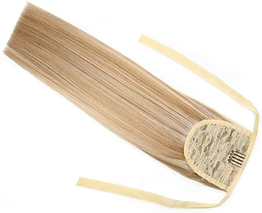 Two tone mixed blonde Sleek Drawstring Ponytail Hair Extensions Human Hair Ponytail Extension Ribbon Clip Pony tails Hairpiece 120g p18/613