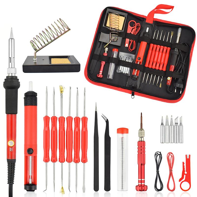 26Pcs 60W Multifunctional Electric Solder Iron Kit Screwdriver Desoldering Pump Tip Wire Pliers + Tool Bag EU Plug/US Plug
26Pcs 60W Multifunctional Electric Solder Iron Kit Screwdriver Desoldering Pump Tip Wire Pliers + Tool Bag EU Plug/US Plug
