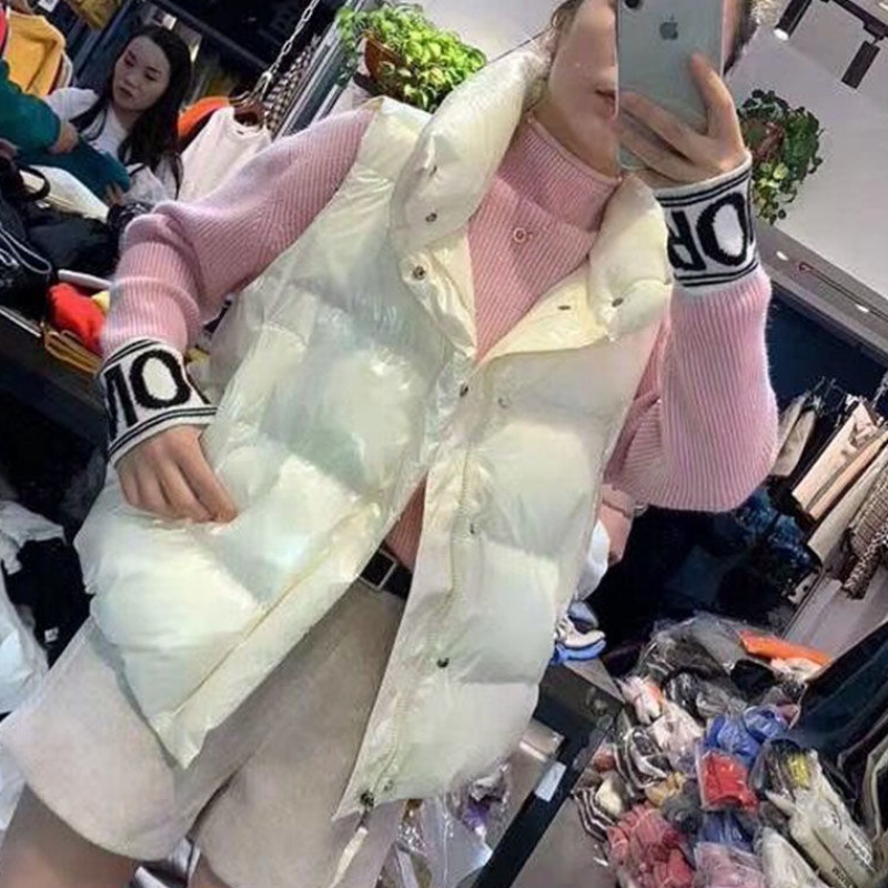 Women's Vest Autumn Winter Clothing New Stand Collar Thick Loose Bright Surface Coat 201102