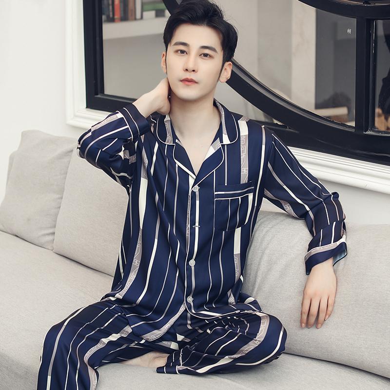 Autumn Sleepwear Set for Men Ice Silk Long Sleeve Male Pajamas 2PCS Striped Home Suit Oversides Loose Men's Pyjamas Nightwear, Style 01
Autumn Sleepwear Set for Men Ice Silk Long Sleeve Male Pajamas 2PCS Striped Home Suit Oversides Loose Men's Pyjamas Nightwear, Style 01