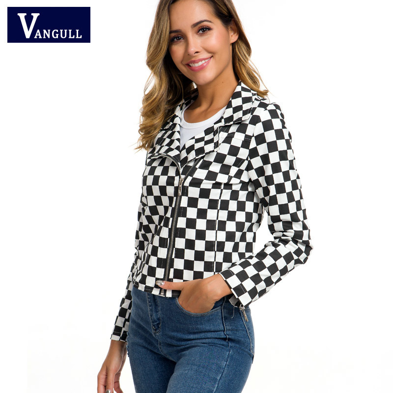 Vangull Women Checkerboard Jacket Autumn Cotton Plaid Jackets Streetwear Coats Ladies Clothes Female Checkered Top 201029