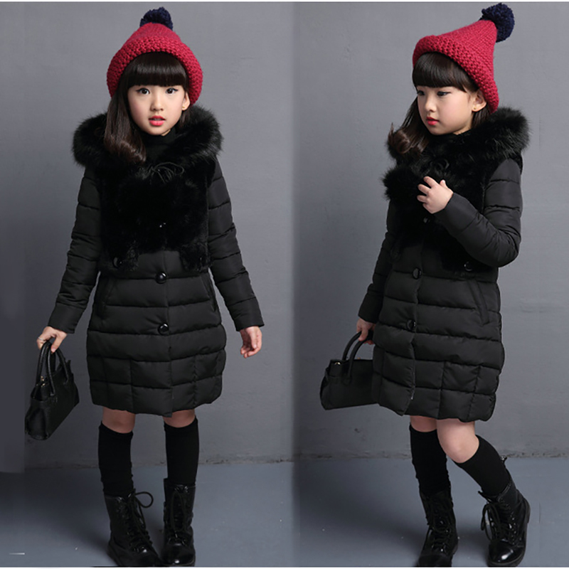new winter girl's cotton padded jacket thickened medium length jacket children's Baby Plush hooded Plush jacket 201125