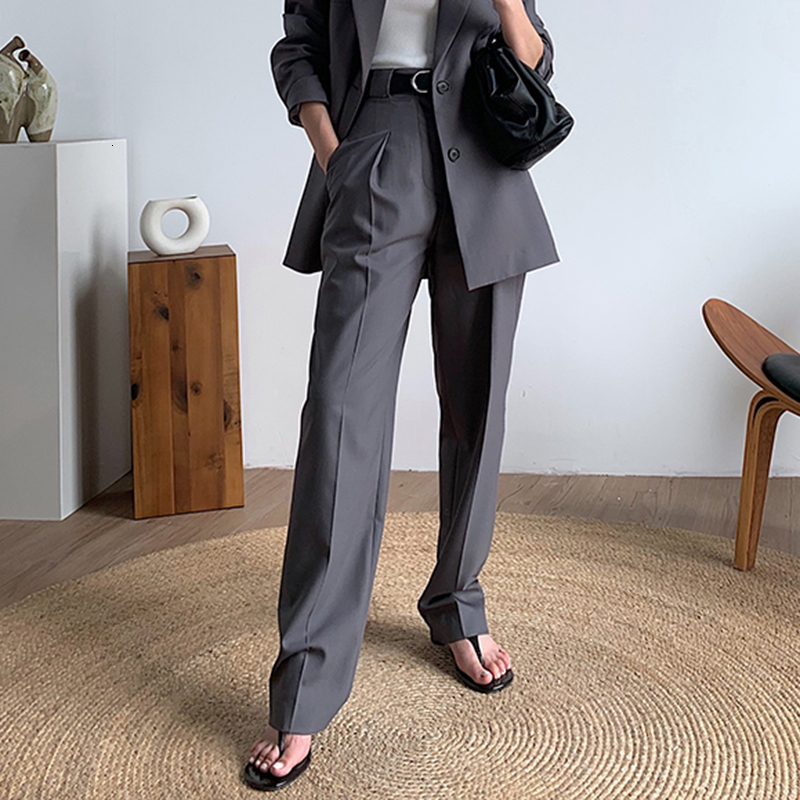 TWOTWINSTYLE Black Korean Women's Pants High Waist Pocket Elegant Straight Trousers Female Clothing Autumn Fashion New 201111