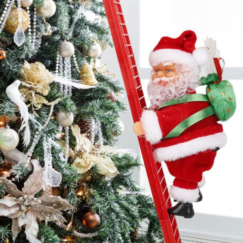 Christmas Santa Claus Electric Climbing Ladder Doll Music Creative Decor Kid Toy Gift Xmas Tree Hanging Ornament 201028