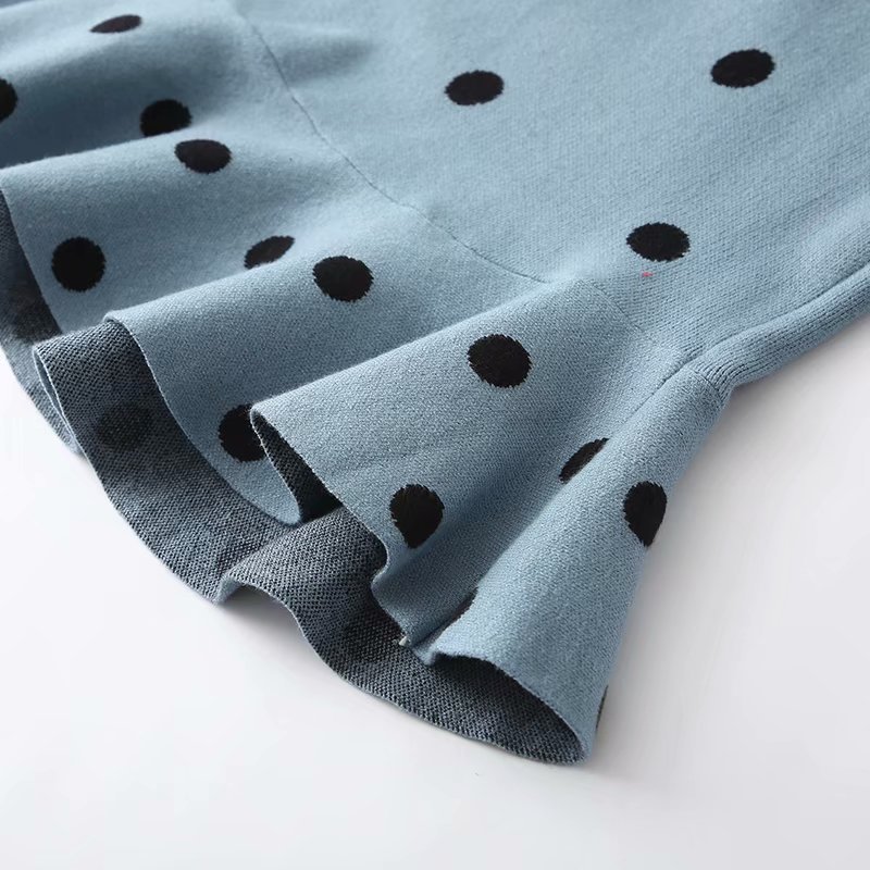 Women Elegant Polka Dot Knitted Sweater Dress Autumn Winter Casual Loose Dress Ruffles O-neck Long Sleeve Dresses Vestidos 201125
