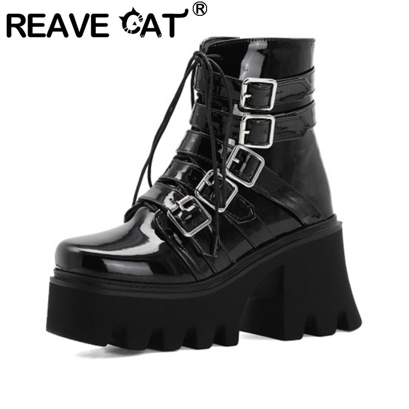 REAVE CAT New 2021 Women Ankle Boot Round Toe 9cm Block Heel Platform Patent Leather Lace-Up Buckle Zip Stylish Big Size A3398, Black patent leather
REAVE CAT New 2021 Women Ankle Boot Round Toe 9cm Block Heel Platform Patent Leather Lace-Up Buckle Zip Stylish Big Size A3398, Black patent leather