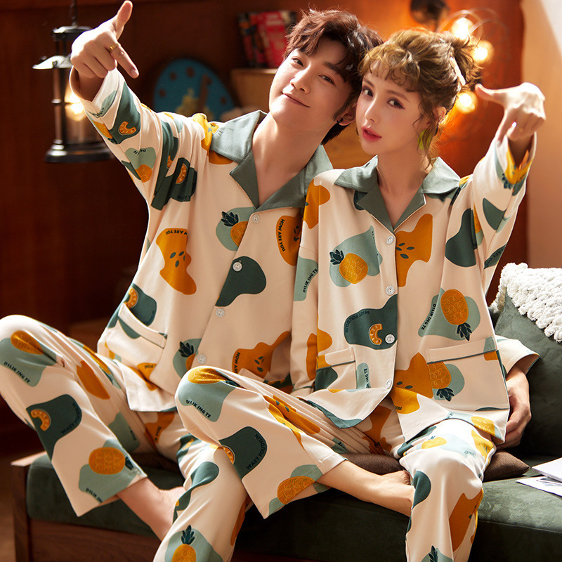 NIGHTWA Couple Pajamas Set Autumn Cardigan Pyjamas Women and Men Pajamas Long Sleeve Sleepwear Family Pijama Cute Lounge Pijama 201106