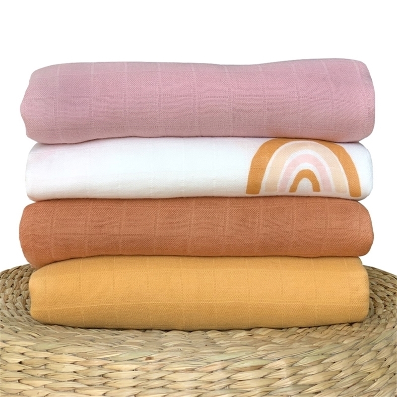 120x120cm Bamboo Cotton Muslin Swaddle Blanket Baby Bath Gauze Y201009, Purple