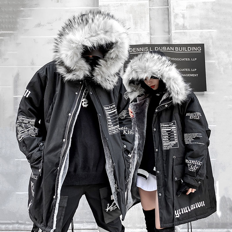 ZURICHOUSE Hip-hop Winter Coat Women Long Fur Collar Warm Parka 2020 Street Style Oversize Couple Hooded Fleece Jacket Ladies T200114