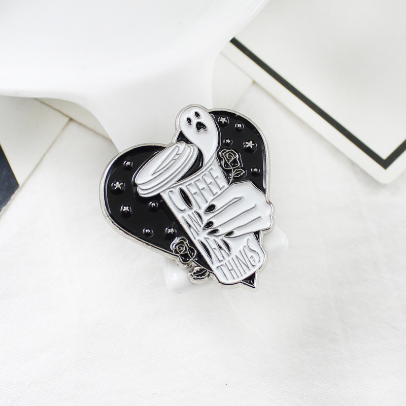 Creative Heart Shaped Black Rose Coffee And Dead Things White Little Ghost Personality Brooch Hat Badge Enamel Label Pins, As picture
Creative Heart Shaped Black Rose Coffee And Dead Things White Little Ghost Personality Brooch Hat Badge Enamel Label Pins, As picture