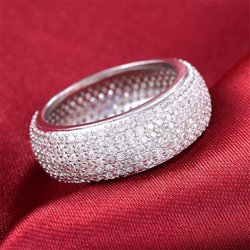 2021 New Arrival Sparkling Hip Hop Luxury Jewelry 925 Sterling Silver&Gold Fill Pave 6 Rows White Sapphire CZ Diamond Gemstones Wedding Ring