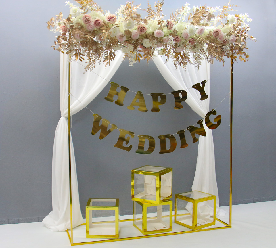Shiny Gold Rectangle Arch with Plinths Welcome Sign Rack Wedding Decoration Pergola Flower Balloon Backdrops Stand Metal Frame Party Home DIY Backgrou