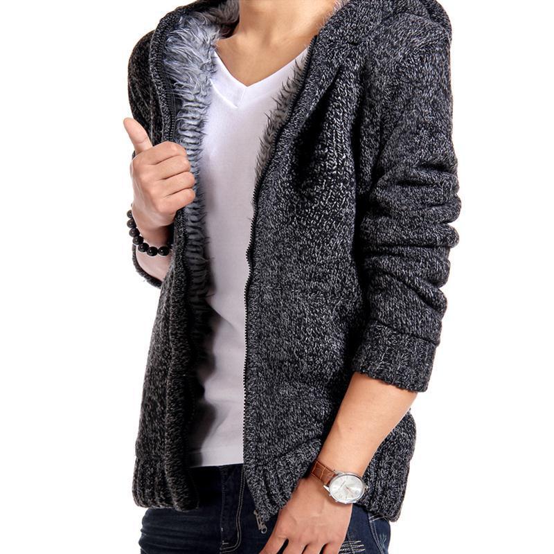 Jacket Men thick velvet cotton hooded fur jacket men's winter padded knitted casual winter men hooded sweater Spring T200107
