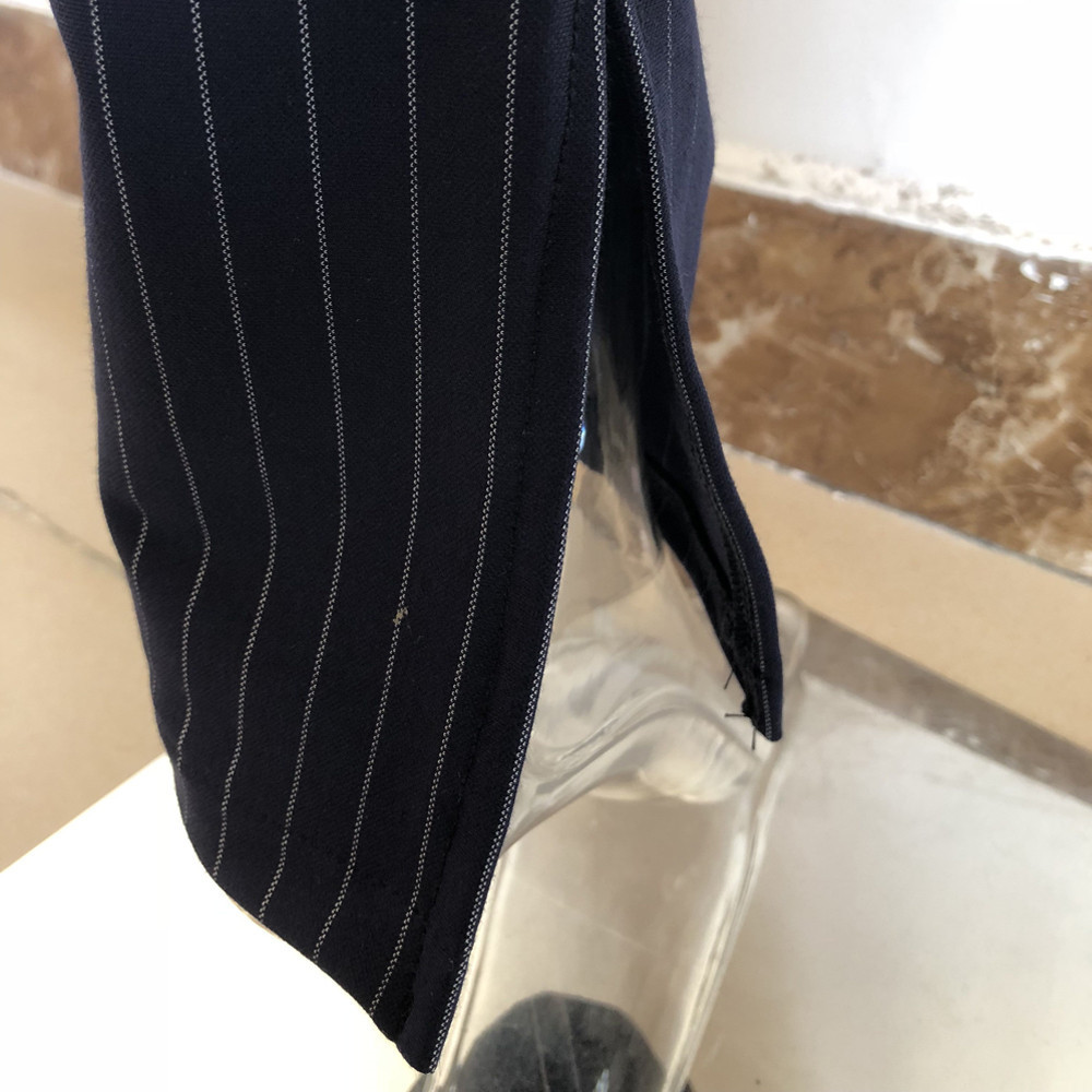 Xllais black and white striped pants Office lady high waist pencil Pants Low Slit Legging Slim Casual Elegant Work Wear 201106