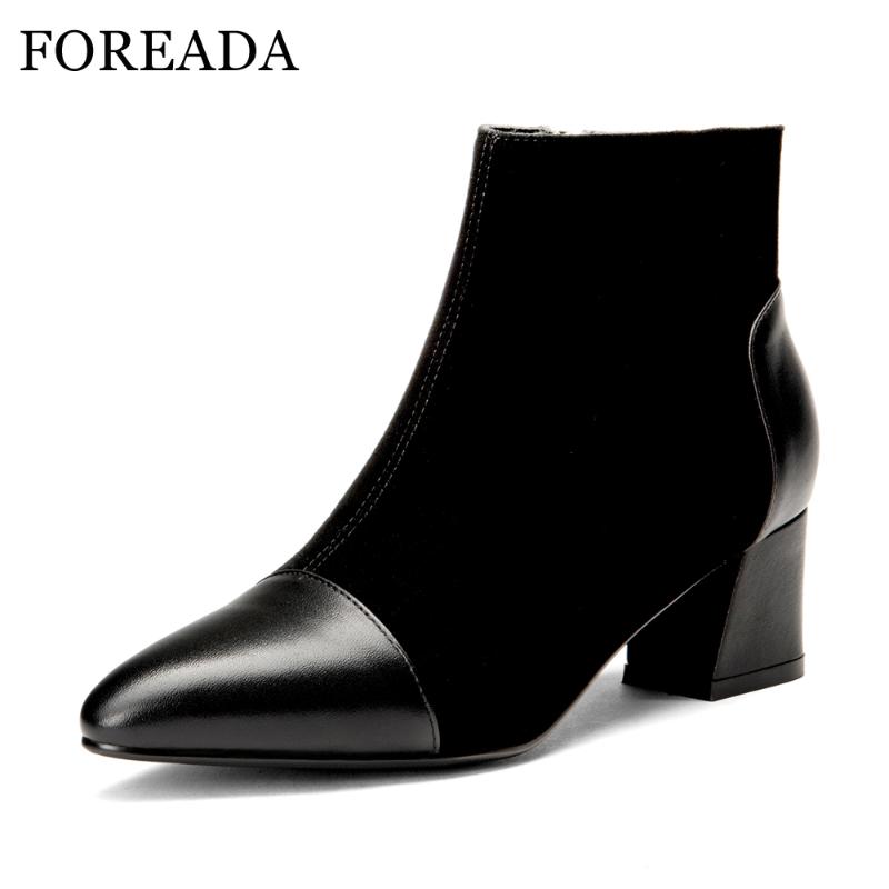 FOREADA Women Boots Winter Pointed Toe Kid Suede Leather Ankle Boots Zipper Thick Heel Real Leather Short Fall Shoes Black, Black velvet lini5cm
FOREADA Women Boots Winter Pointed Toe Kid Suede Leather Ankle Boots Zipper Thick Heel Real Leather Short Fall Shoes Black, Black velvet lini5cm