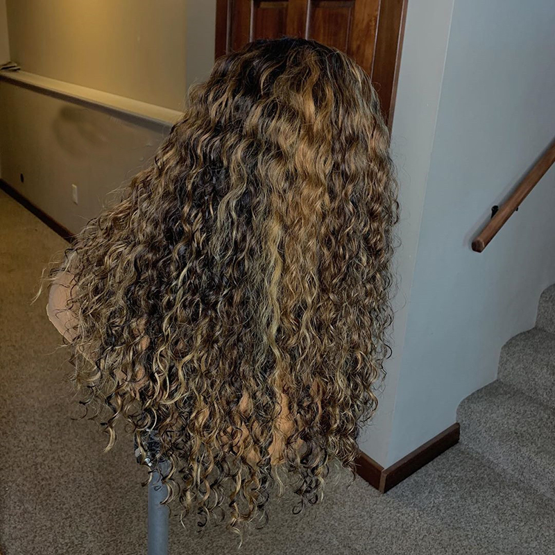 Highlight Ombre Lace Front Wigs Human Hair Colored 4/27 curly Brazilian Blonde for Black Women hd Frontal 130 Density Pre Plucked
