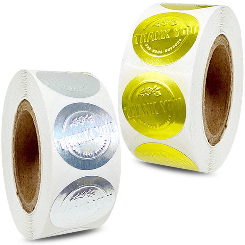 1inch Gold Silver Embossed Thank You Stickers Label Holiday Gift Seal Packing Labels Envelope and Bottle Seal Adhesive Sticker 500pcs/roll