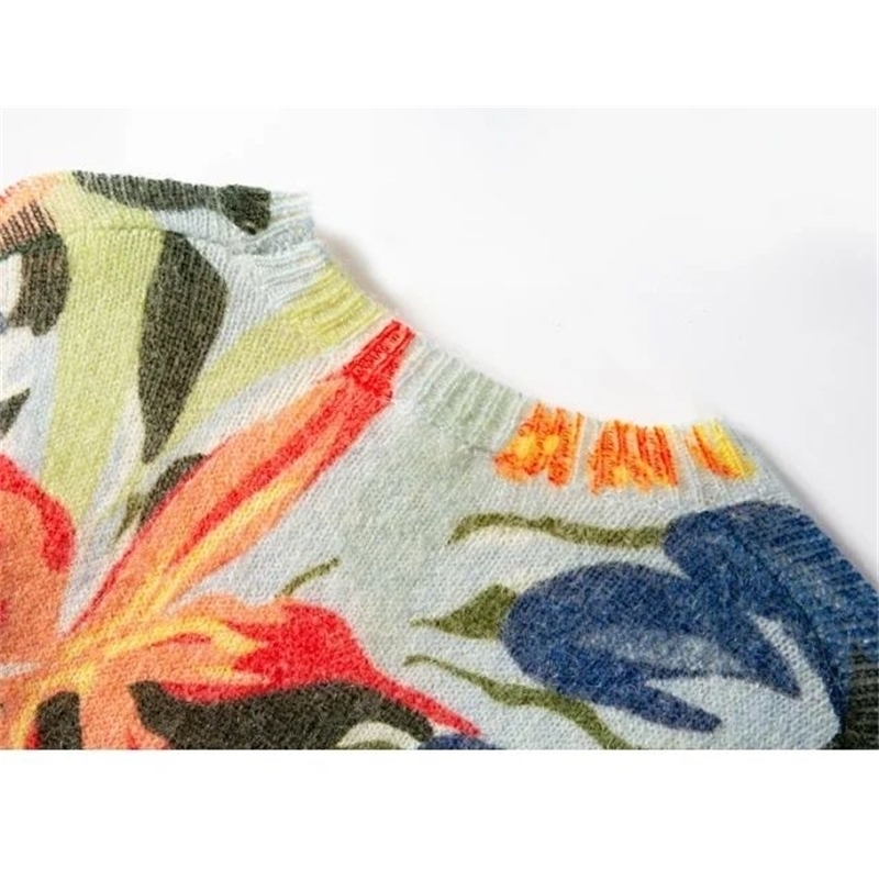 Women Sweater Autumn and Winter Oil Painting Color Printing Mohair Wool Knit Sweater Pullover Women 201201