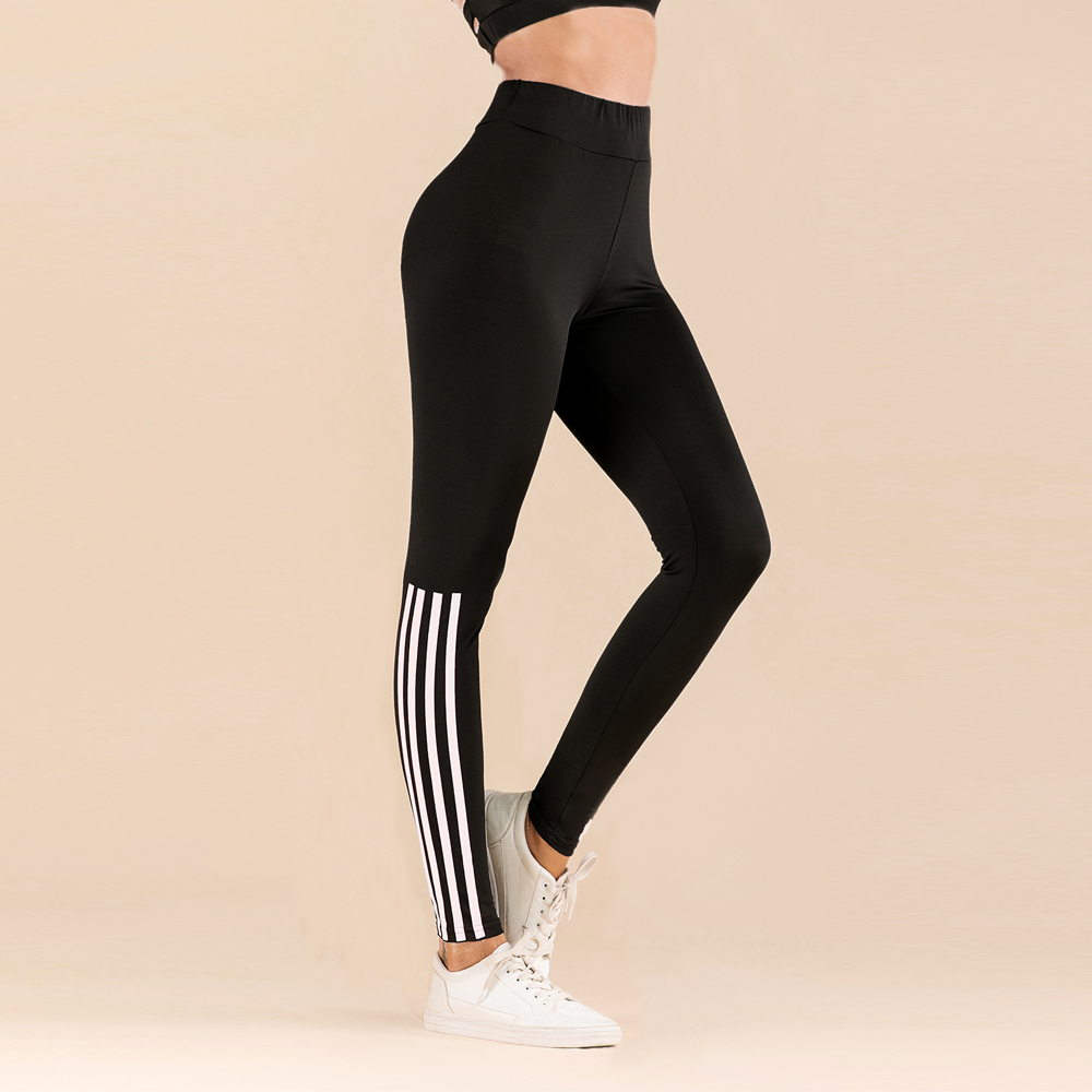 WITHZZ Stretch Fashion Pull Strip Printed High Waist Sportleggings Women Workout Leggings LJ201006