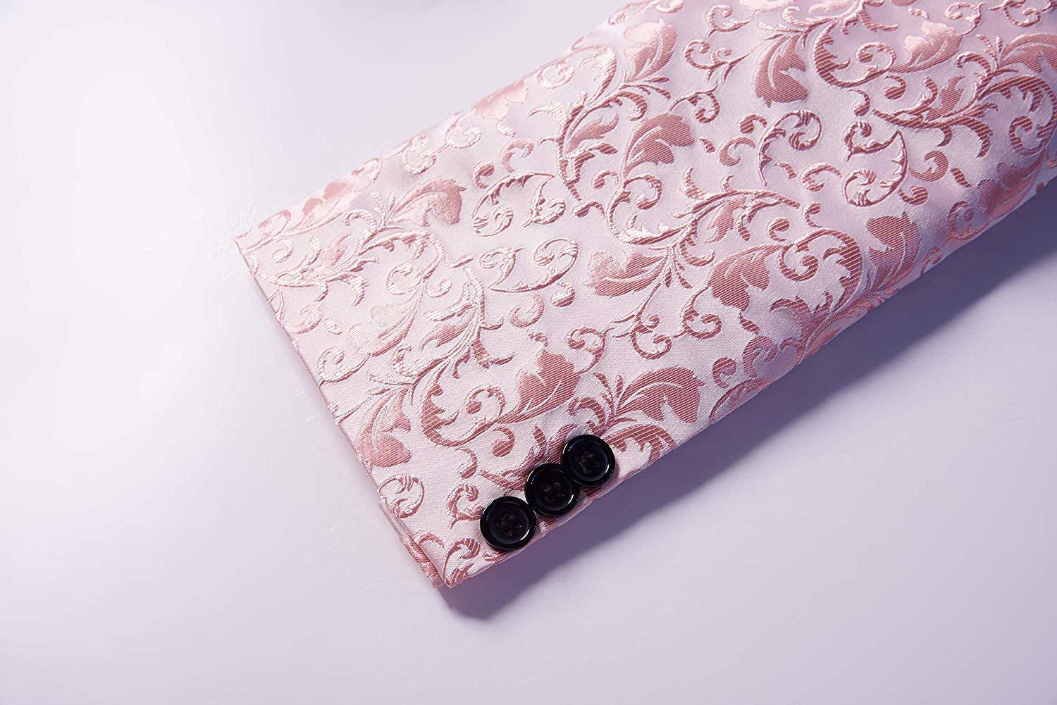 PYJTRL Men Pink Royal Blue Burgundy Floral Jacquard Suit Jacket Wedding Groom Prom Slim Fit Tuxedo Party Dinner Singers Blazers 201004