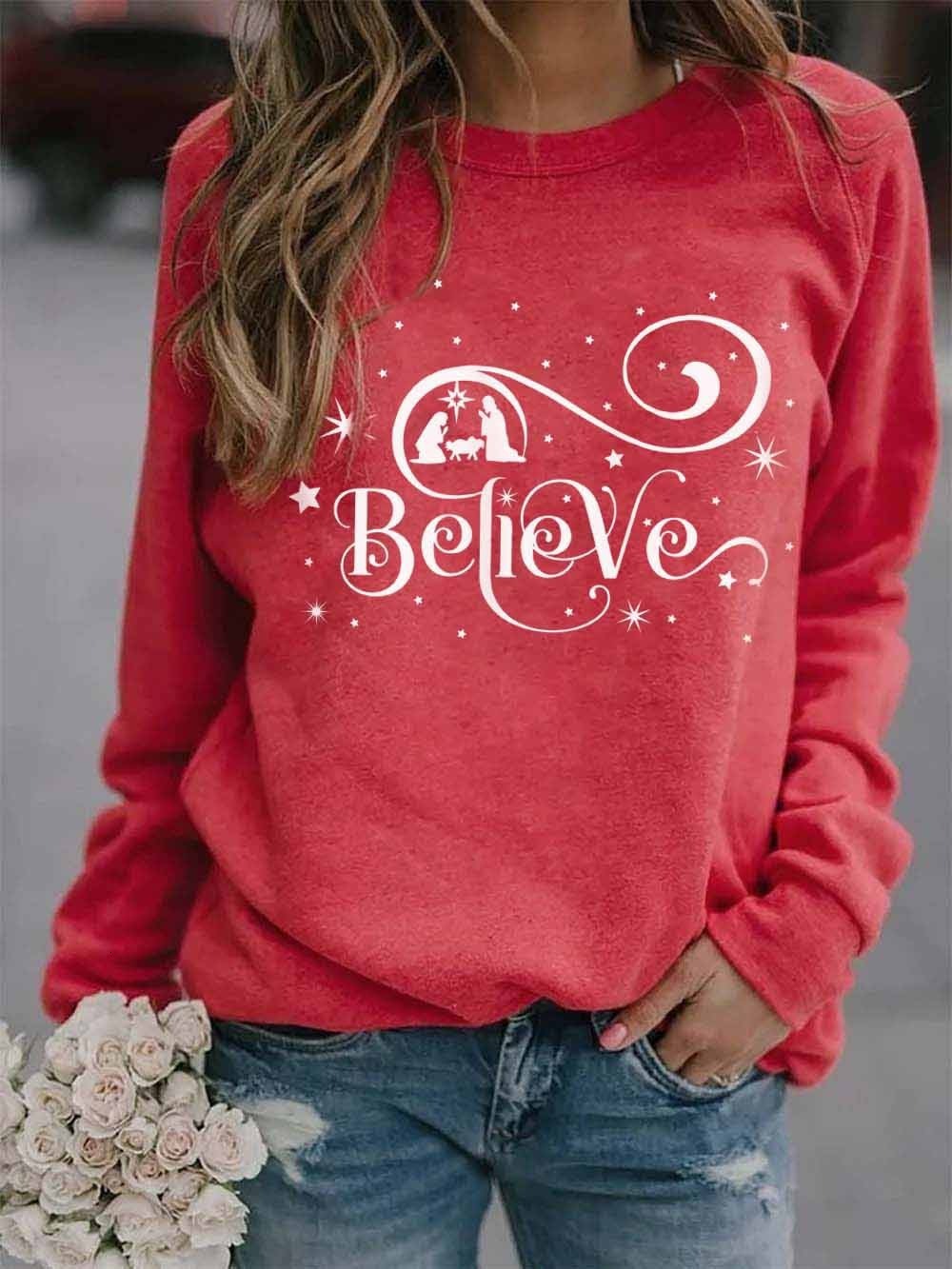 autumn / New winter 2020 new Thanksgiving new believe printed women' sweater, Khaki
autumn / New winter 2020 new Thanksgiving new believe printed women' sweater, Khaki