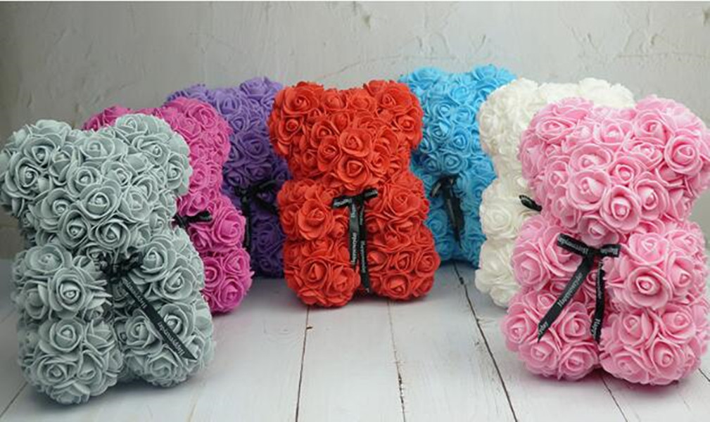 Valentine's Day 25cm Rose Bear Artificial Soap Rose Teddy Bear Eternal Rose Christmas Valentine Birthday wedding Girl Friend Gift