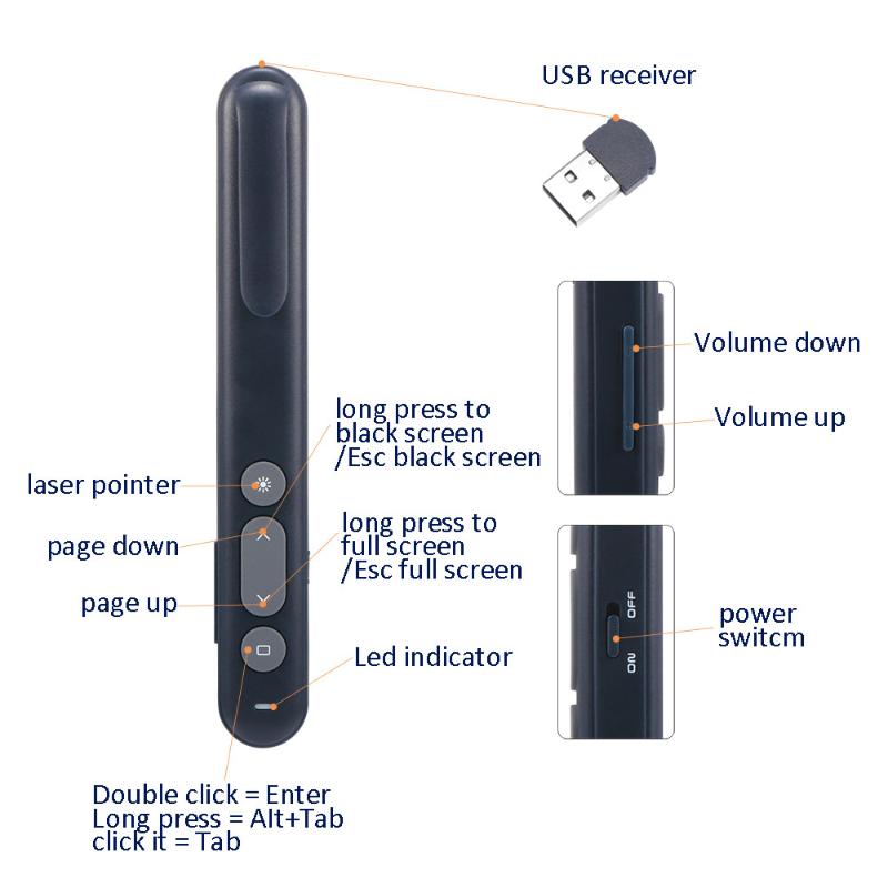 2.4Ghz USB RF Wireless Presentation Pen Handheld Remote Control Pen Power Point Presentation PPT With Red Laser
2.4Ghz USB RF Wireless Presentation Pen Handheld Remote Control Pen Power Point Presentation PPT With Red Laser