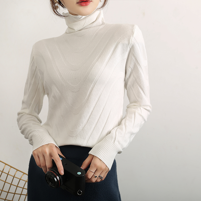LHZSYY Autumn New Women's Knitted Turtleneck Sweater Fashion Solid Color Water Pattern Slim Pullover Soft Warm Bottoming Shirt T200730