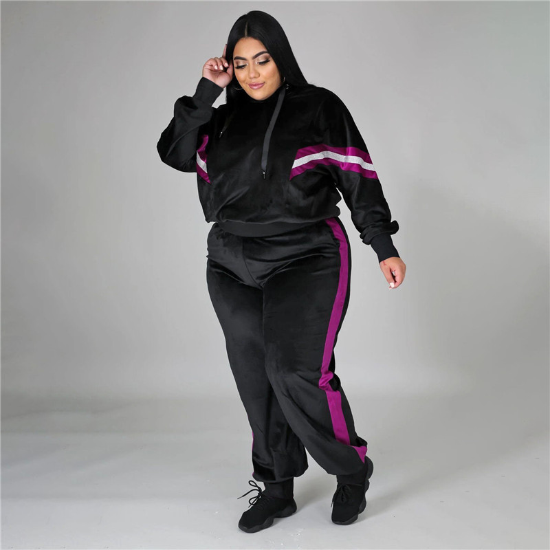 Plus size 3XL 4XL women bigger size fleece tracksuits fall winter sweatsuits pullover hoodies+pants two piece set casual jogger suit 4189
