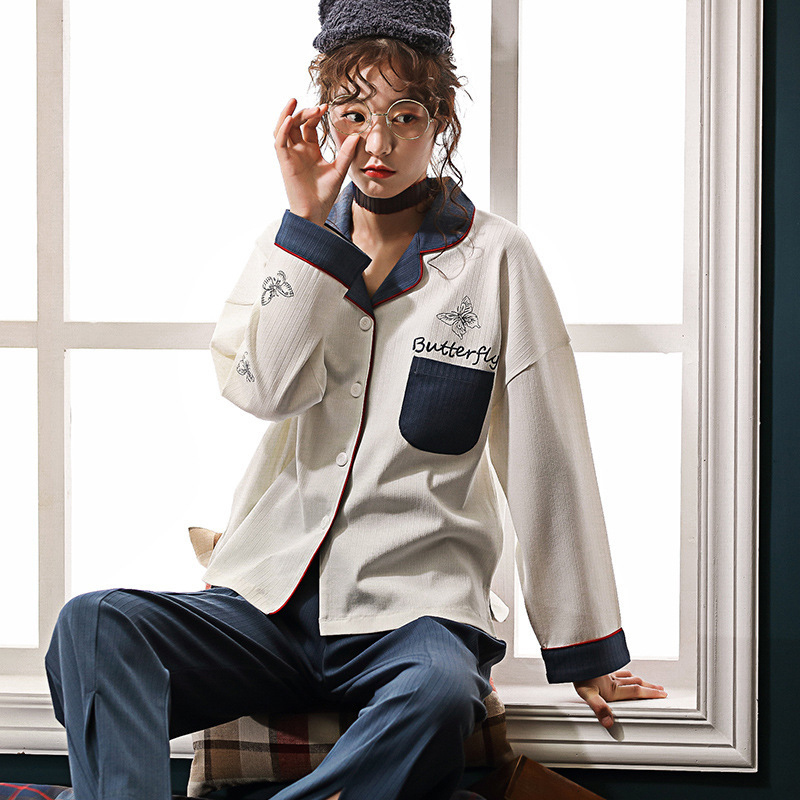 Pajamas for Women Cotton Autumn pijama Winter Long Sleeves pyjamas women Pocket Cardigan home clothes Top and Pants Sleepwear 201027