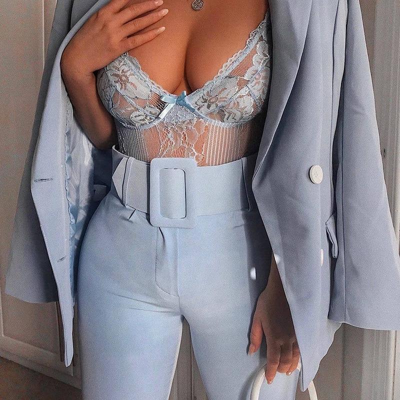Europe and the United States high waist casual pants women slim slim pants ins super fire blue wear feet with belt, Black
Europe and the United States high waist casual pants women slim slim pants ins super fire blue wear feet with belt, Black
