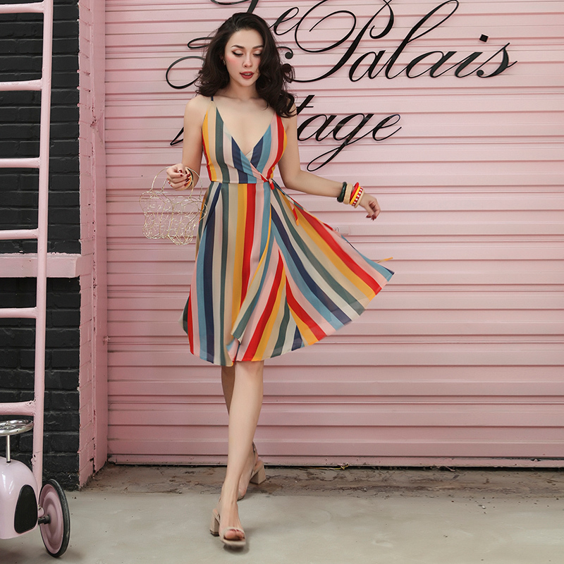 2021 New Beautiful Vintage Rainbow Color Simulation Elegant Silk Deep Down Slash Height of the Sexy Chiffon Knee Dress Feminine 2VDZ, Clear 
2021 New Beautiful Vintage Rainbow Color Simulation Elegant Silk Deep Down Slash Height of the Sexy Chiffon Knee Dress Feminine 2VDZ, Clear