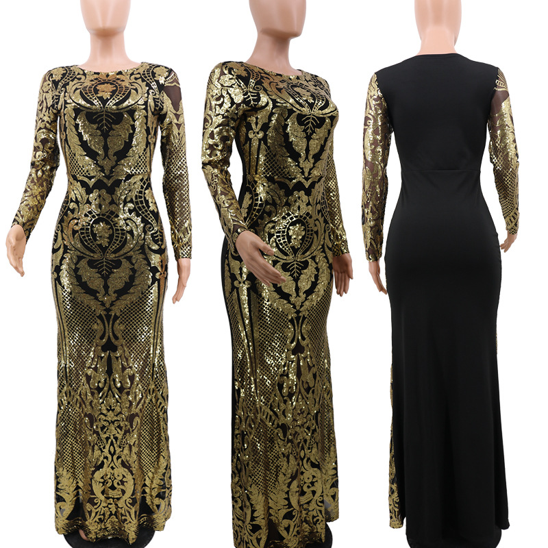 Real Image Gold Evening Dresses Glitter Sequins Mermaid Party Dress Bling Newest Slim Long Sleeves Girl Prom Gowns In Stock