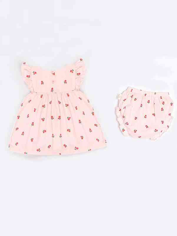 Baby Cherry Print Ruffle Trim Top & Shorts & Hair Band SHE