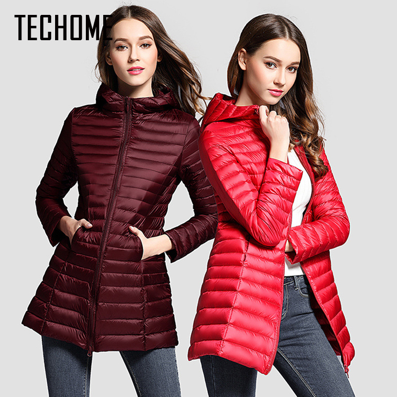 Long Down Jacket Women Winter Down Coats Ultra Light Down Jacket Quilted Hooded Coat Women Duck Downs Jacket Coat T200102