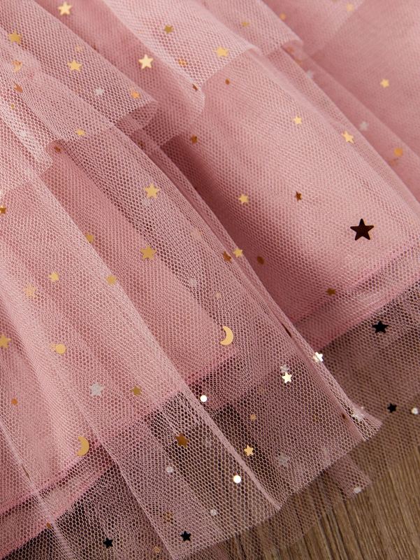 Toddler Girls Layered Hem Star Mesh Dress SHE
