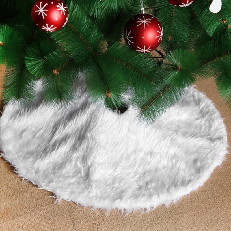 Christmas Tree Plush Skirt, Snowy White Luxury Faux Fur Xmas Tree Mat for Party Home Decoration