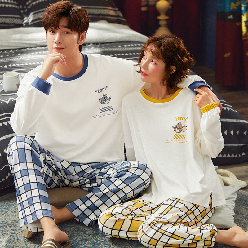 cke PUREcotto Pullover Long Sleeve Trousers Boy Girl Pajama Jammies Autumn Winter Couples Lovers Casual O-neck Nightwear Pyjamas 201109